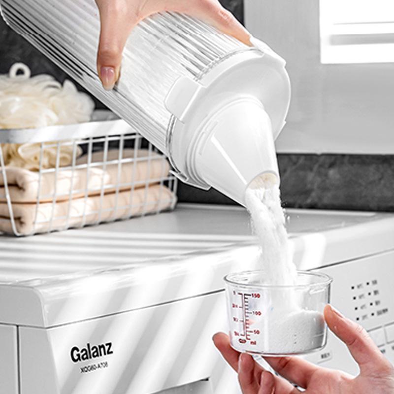 Double-sealed Transparent Large-opening Laundry Detergent Storage Tank with Measuring Cup