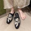 Fashion Comemore Baotou Half Slippers Rhinestone Embroidered Flowers Flip FlopsThick Flat Bottom Sandals Female Casual Mules Slipper