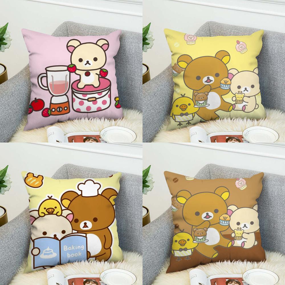 Милая Наволочка Rilakkuma Для Автомобиля Дивана Декоративная Домашняя Двусторонняя Печать Плюшевая Квадратная Подушка Декоративная Подушка Чехол
