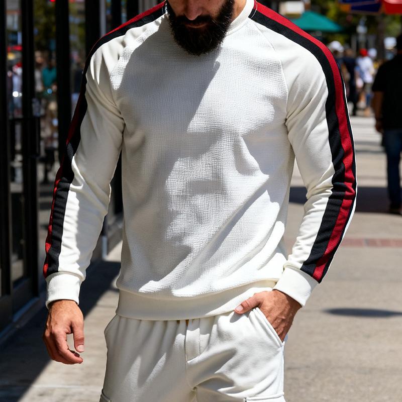 Men S Loose Striped Crew Neck Long Sleeve Sweatshirt Spring Autumn