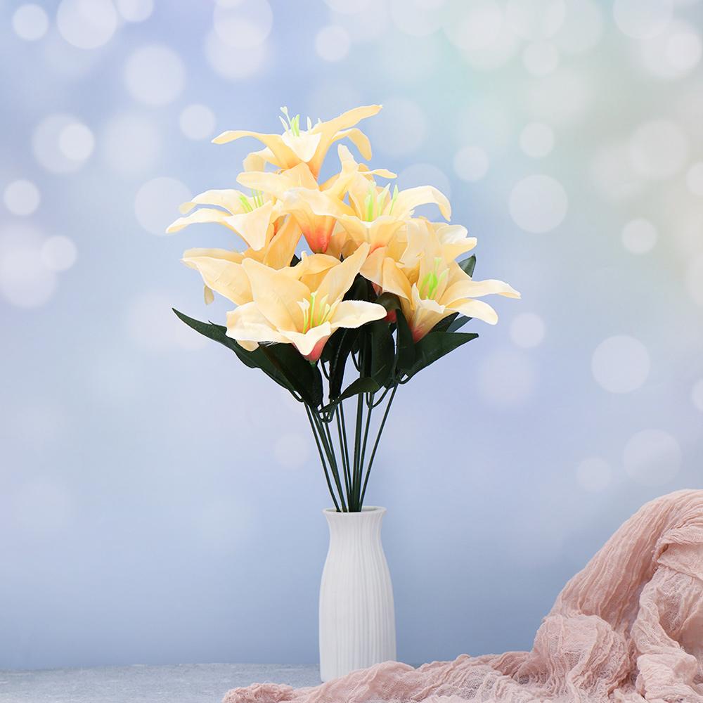 10 Heads Vivid High Quality Colorful Wedding Decor Artificial Flowers Lilies Bouquet Fake Lilies