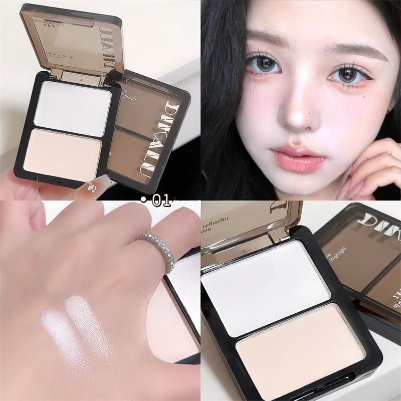 1PC two-color high-gloss trimming tray, matte water gloss powder, brightening surface, middle eye, nose shadow, anti-sweat double platter