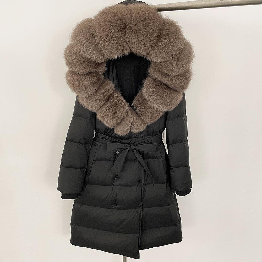 Зимнее новое пальто женская мода с капюшоном из лисьего меха женская легкая белая пуховая куртка длинная женская