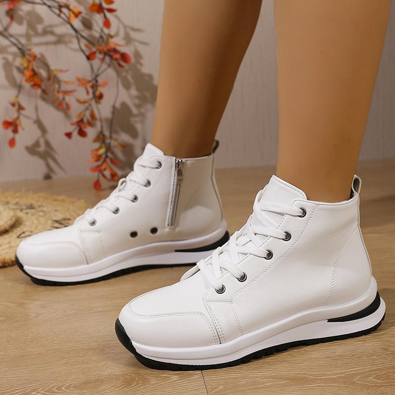 Модные белые высокие кроссовки на платформе для женщин 2025 Осень Легкие повседневные спортивные туфли Женские ботильоны на толстой подошве из ПУ кожи