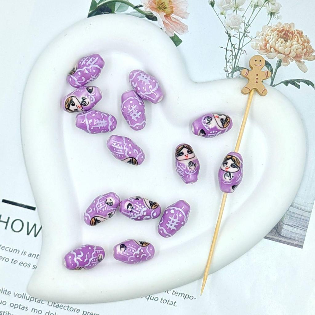 Hand-Painted Matryoshka Dolls Colorful Ceramic Beads DIY Bracelet & Earrings Jewelry Accessories