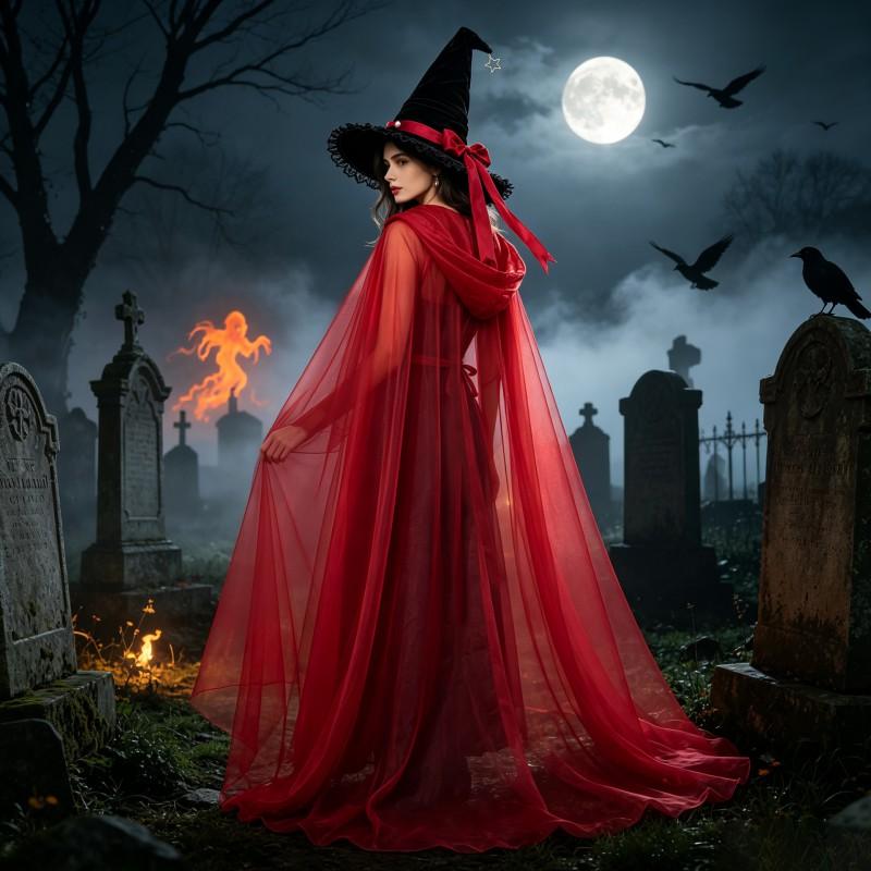 Witch Hat Cape Set Halloween Costume Party Adult Unisex Purple Black Red Green