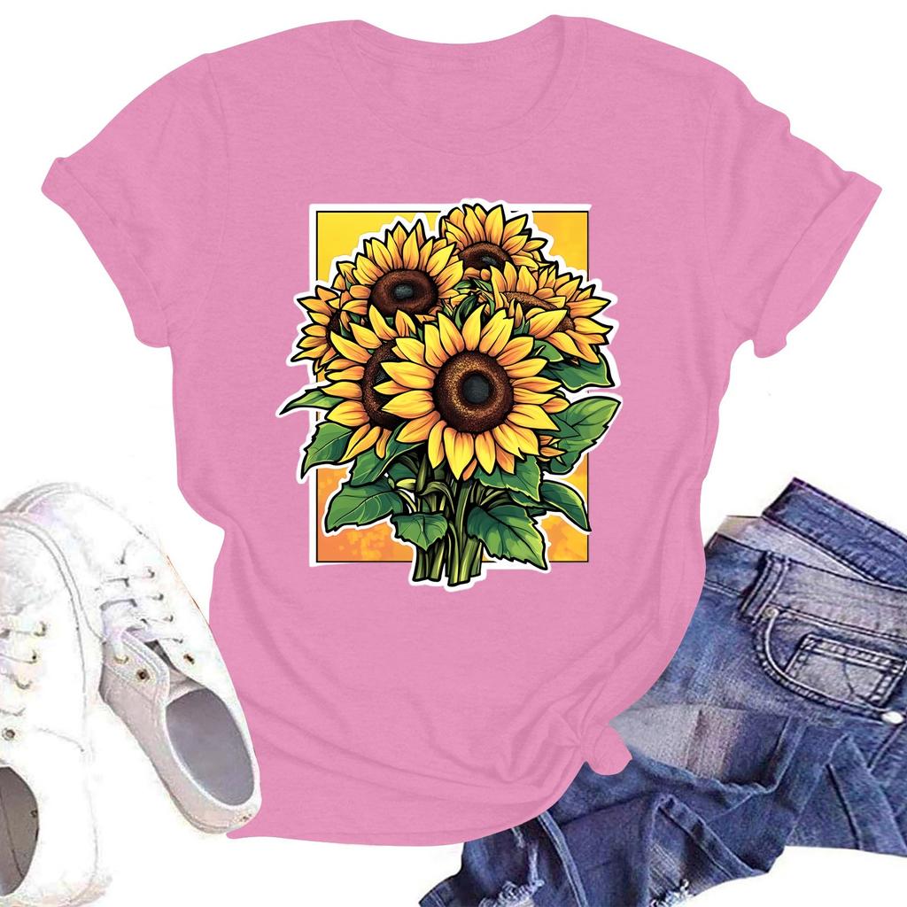 Женская повседневная свободная футболка с принтом, круглый вырез, пуловер, короткий рукав, топ