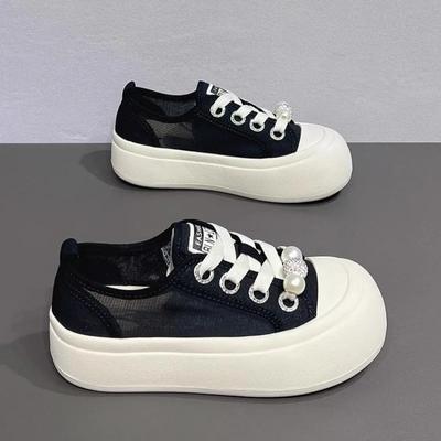 Мода 2024 Новые летние белые массивные кроссовки Женская парусиновая обувь Лоферы на платформе Плоская подошва Тренд Повседневная обувь для мамы Вулканизированная обувь