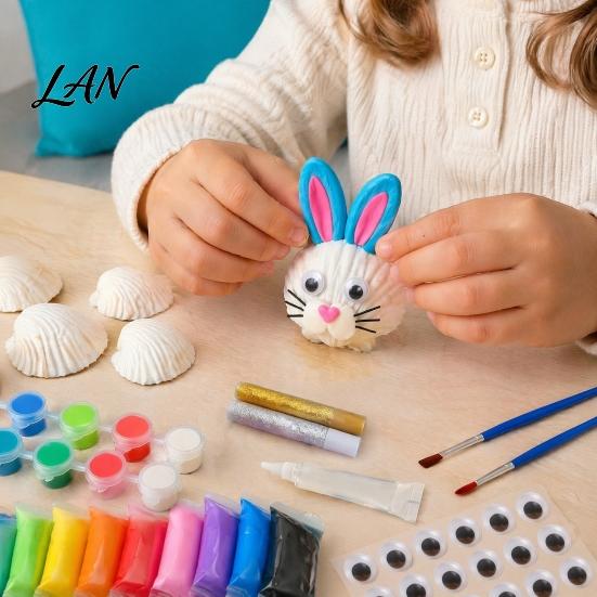 Handmade Shell Painting Kit 1/2 Sets DIY Craft Kit, with Natural Shells, Modeling Clay, Pigments, Seashell Glue, Eyes, Art Crafts Supplies Set