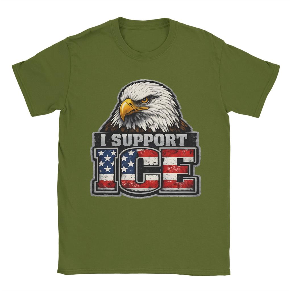 Unisex TShirts I Support ICE Patriotic American Flag Bald Eagle Novelty Pure Cotton Tees Short Sleeve T Shirt O Neck Clothes Gift
