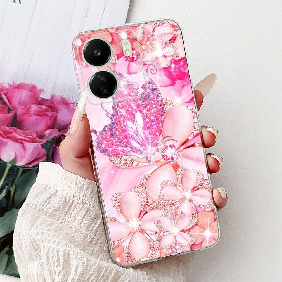 For Xiaomi Redmi 13C 5G 4G  Back Bumper Redmi 13 4G Colorful Butterfly Flower Painting Phone Case Transparent Soft TPU Silicone