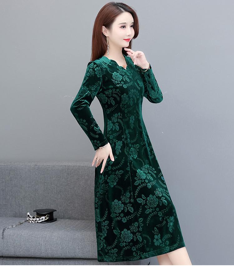 Осеннее бархатное платье для мамы больших размеров, тонкое платье средней длины с длинными рукавами для женщин среднего и пожилого возраста