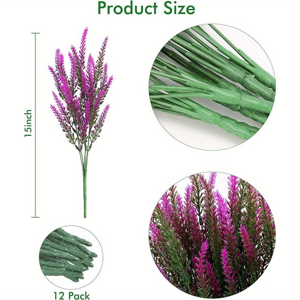 12 связок искусственных цветов лаванды, стойкие к ультрафиолетовому излучению, искусственные цветы для улицы, не выцветающие, искусственные пластиковые растения для украшения оконных ящиков и крыльца в саду