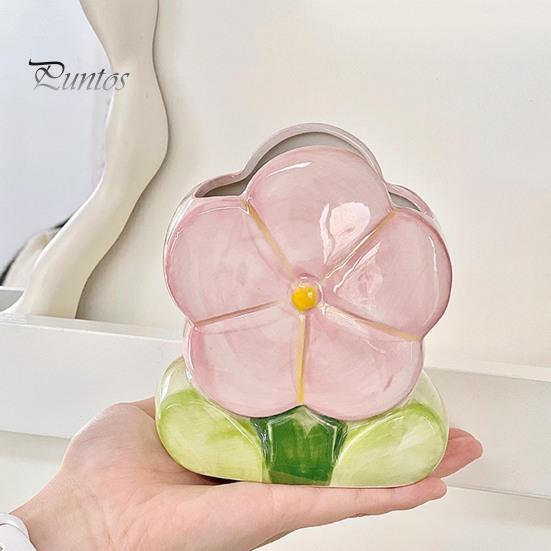 Ceramic Flower Pen Holder Handmade Tulip Cosmetic Storage Box Makeup Brush Organizer Flower Pencil Holder for Home Office Desk
