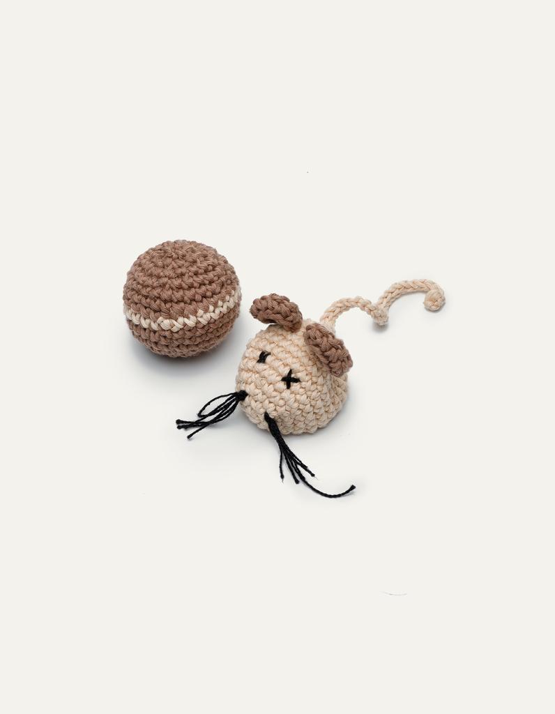 Set Of Crocheted Cat Toys Mouse One Size Beige