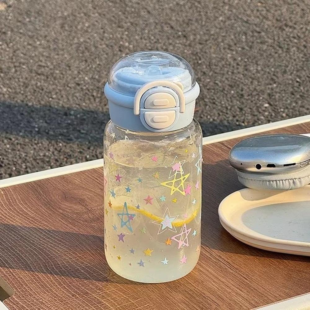 with Straw Star Water Bottle 500ML Drinking Bottle Kawaii Water Tumbler Ice Coffee