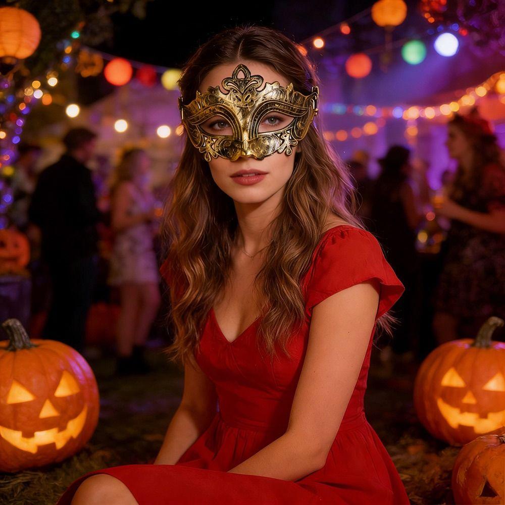 Burnished Finish Masquerade Mask Half-Face Halloween Mask Retro Carnival Mask Unisex