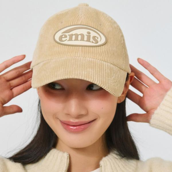 EMIS Rubber Patch Corduroy Ball Cap (Green, Pink, Ash Blue, Beige, Brown, Navy, Black)