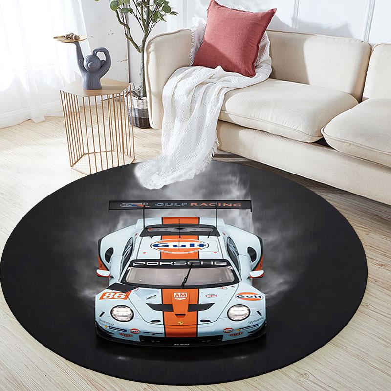 Круглый ковер с узором Gulf Racing Art, Ковер для гостиной, спальни, игровой комнаты, Нескользящий коврик для пола, Праздничные и Подарок на день рождения.