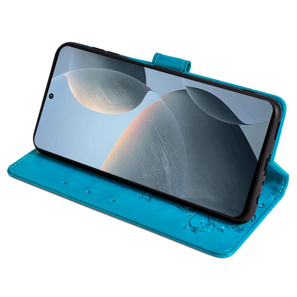 Чехол-книжка из ПУ кожи с рисунком бабочки и цветка для Xiaomi Redmi K70E 5G/Poco X6 Pro 5G