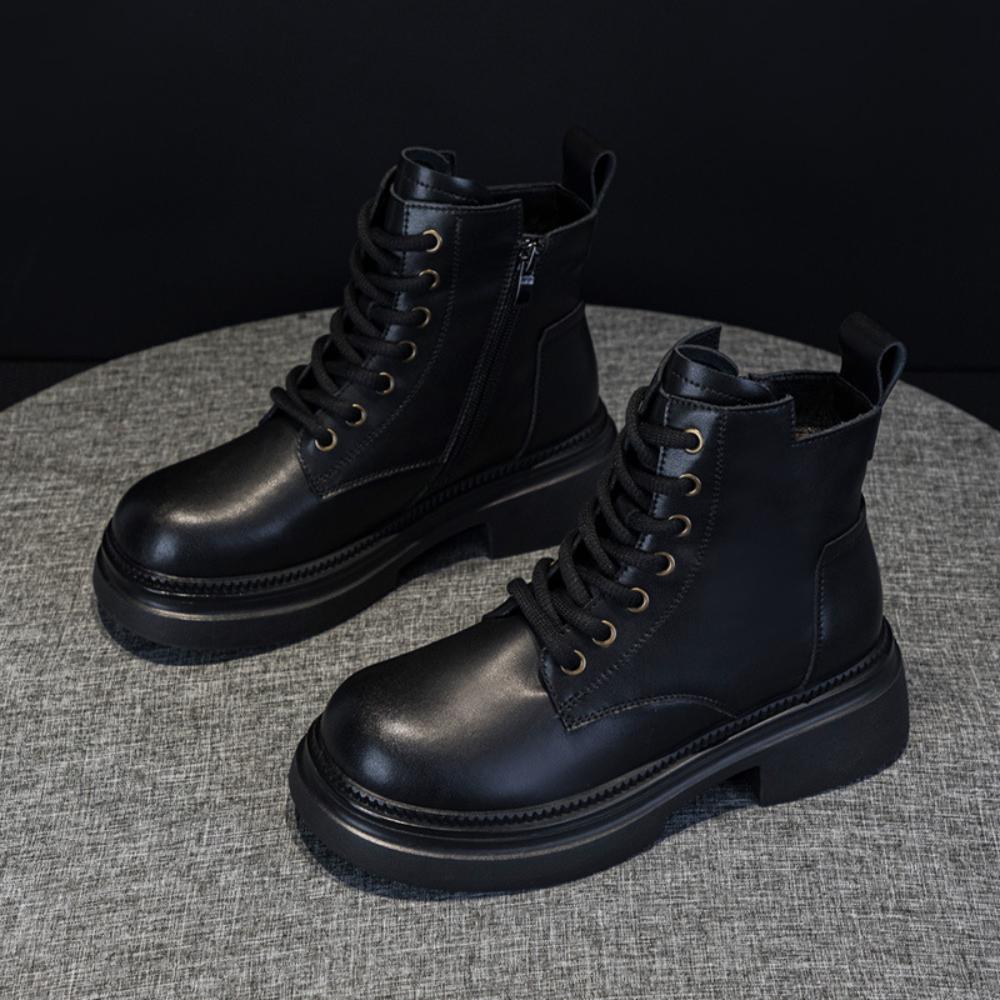 Кожаные женские короткие сапоги на платформе в ретро-британском стиле, увеличивающие внутреннюю высоту, универсальные женские сапоги