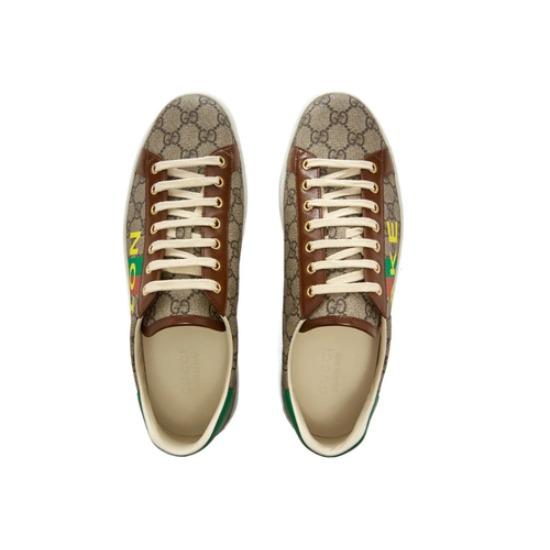 GUCCI ACE Fake/Not Canvas Print Low Top Sneaker Women's Brown 636359 2GC10 8260