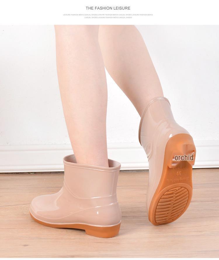 Women's Khaki Low-Cut Non-Slip Waterproof Rain Boots for Spring and Autumn