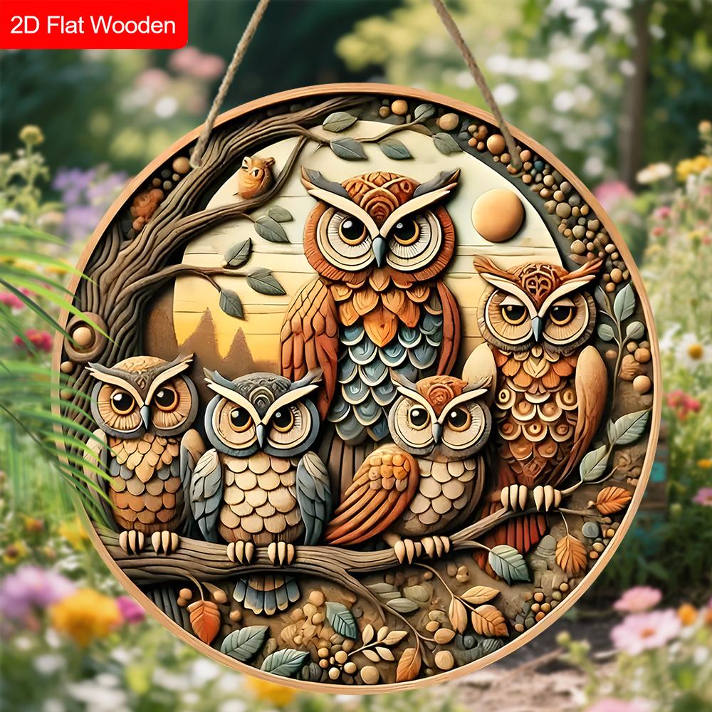 4 Different Styles of Wooden Sign with Owls Pattern, Unique Decorative Plaques for Front Door, Wall Hanging Decor, Ideal Gift for Friend & Family