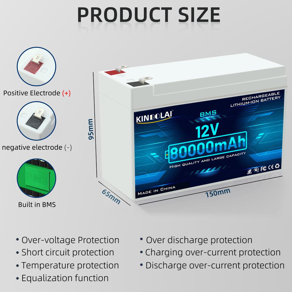 Outdoor 12V Battery 80000mAh Car Mobile Speaker Electric Boat Camping Spare Rechargeable Lithium Battery LED Light Sprayer BMS