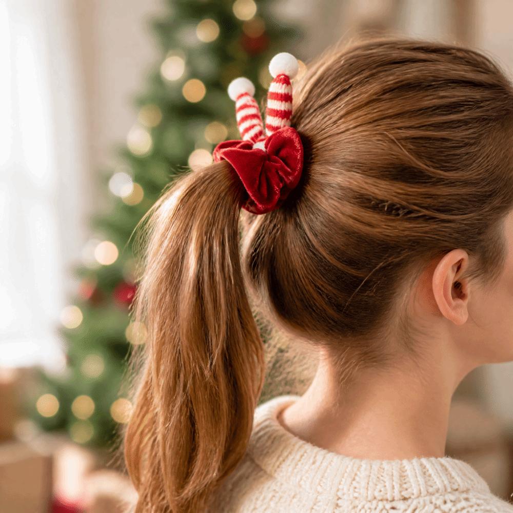 4pcs/set Double Bell Velvet Hair Scrunchies Elastic Hair Tie Christmas Bowknot Hair Rope Holiday