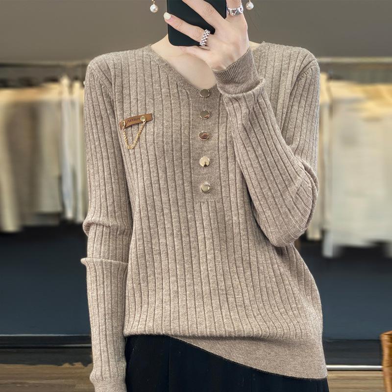 DAFIFY Женская мода повседневная осень-зима однотонный принт длинный рукав V-образный вырез свитера