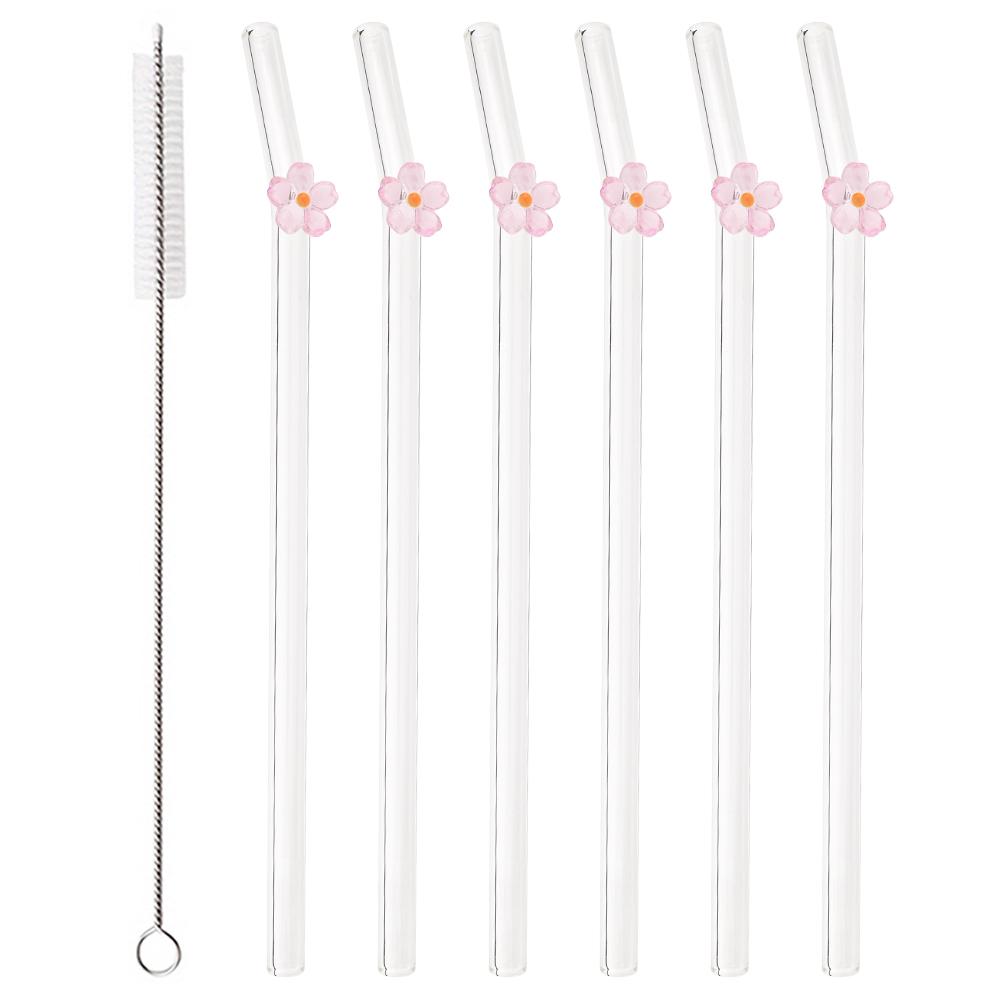 Цветочные стеклянные соломинки Прямые изогнутые соломинки Экологичные многоразовые прозрачные соломинки для смузи коктейлей питья барный инструмент для вечеринок