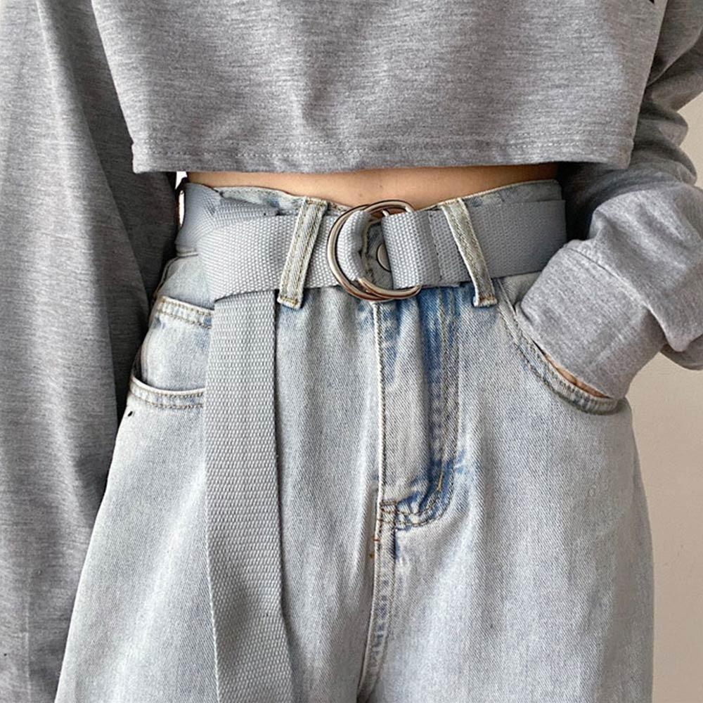 Повседневный холщовый ремень однотонный студенческий ремень повседневная пряжка с двумя кольцами для джинсов