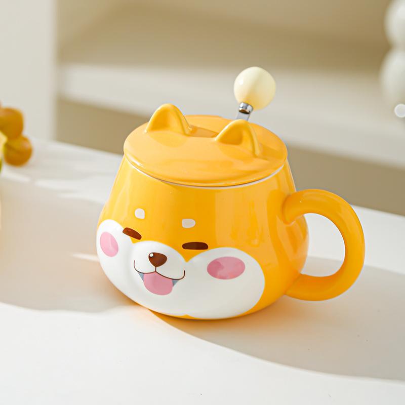 Милая керамическая чашка для воды Супер милая креативная чашка для воды с крышкой Шиба-ину Высокий внешний вид Подарок на день рождения Пара Домашняя офисная чашка