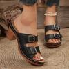 2024 Brand Shoes for Women Plus Size Women's Slippers Retro Office Slippers Women Round Toe Belt Buckle Med Heel Women's Sandals