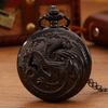 Retro Fashion Men's Pocket Watch, Classic Black Three Headed Dragon Design Necklace Pendant Quartz Pocket Watch, Ideal Choice for Men's Gifts