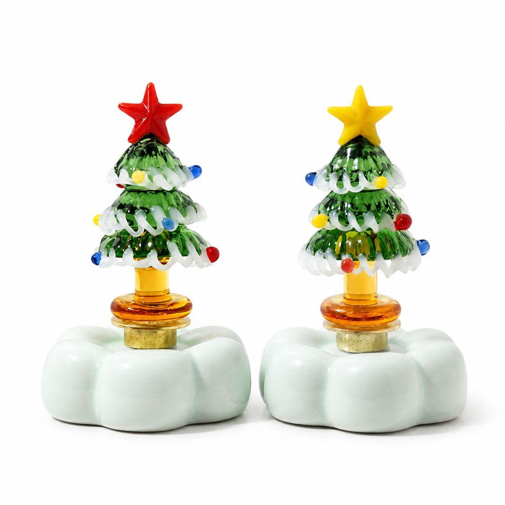 Rotating Base Glass Christmas Tree Figurine Solid Glass Christmas Tree Statue Home Decor