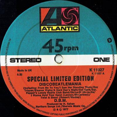 12-дюймовая пластинка D.B.M. - Discobeatlemania K11027 Atlantic 1977 UK Soul/Funk Б/у