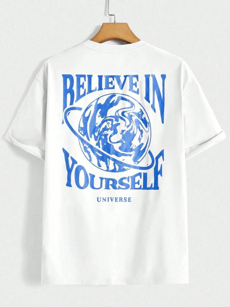 Футболки мужские Believe In Yourself Universe с забавной графикой, хлопковые, повседневные, с коротким рукавом, модные, дышащие, свободные, большого размера