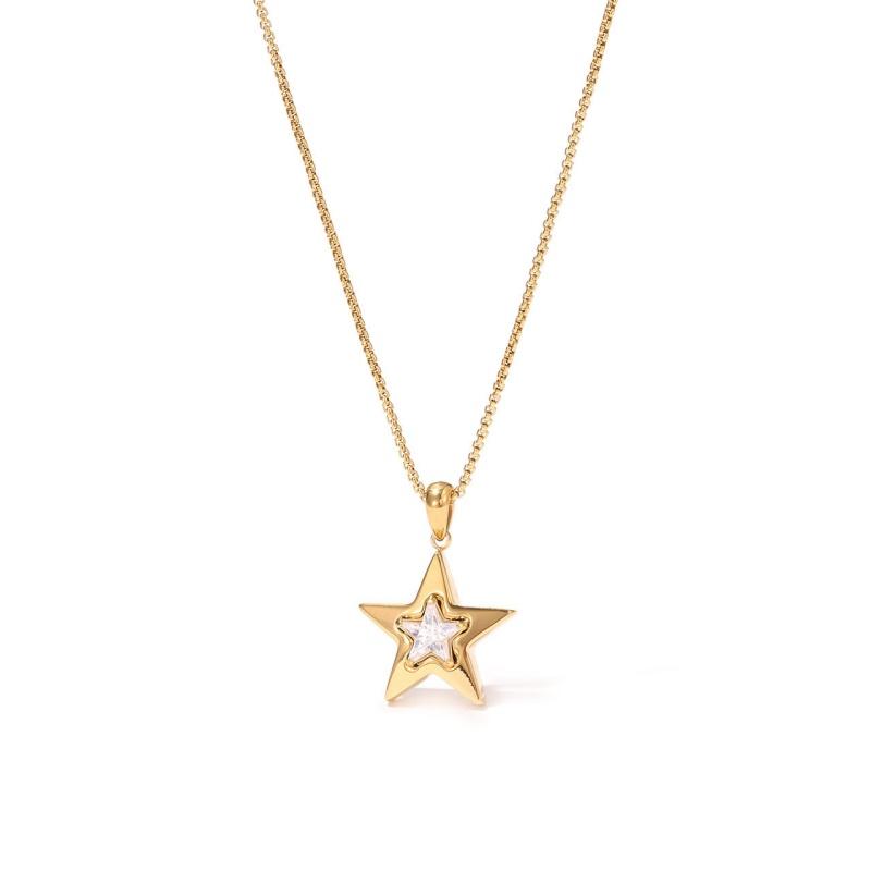 Classic Sweet Star Pendant Necklace Gold Plated Light Luxury Simple Design Temperament High Sense