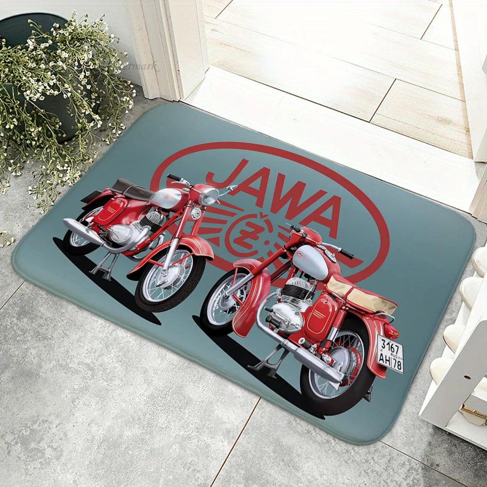 1pc JAWAs Vintage Motorcycle Floor Mat Floor Mat Anti-Slip Kitchen Bedroom Handmade Tufted Rug Carpet Living Room Entrance Rug