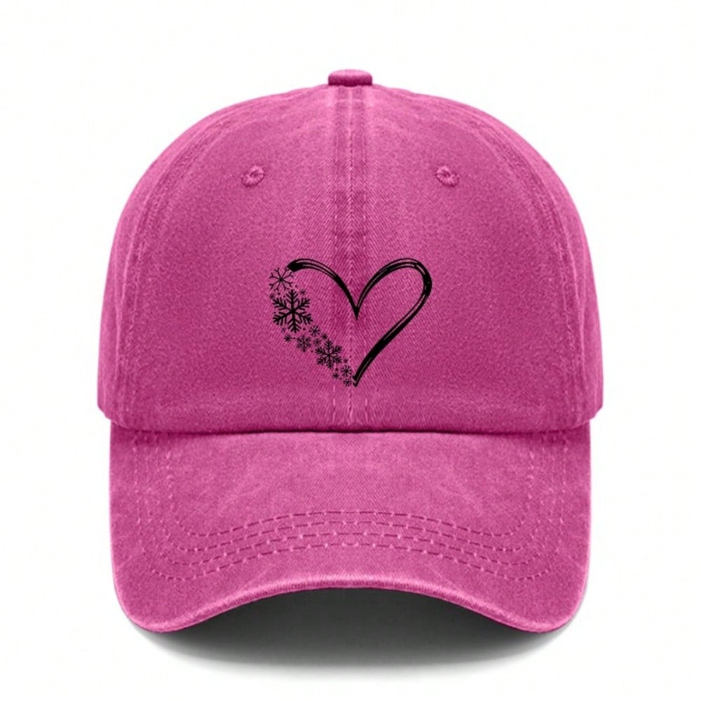Casual Baseball Cap - Heart & Snowflakes Print Coral Adjustable Breathable Unisex Fashion Cap For Summer Outings, Travel & Daily Wear