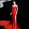 Banquet Evening Dress New Elegant Long One-word Shoulder Fishtail Host Dress Long Dress
