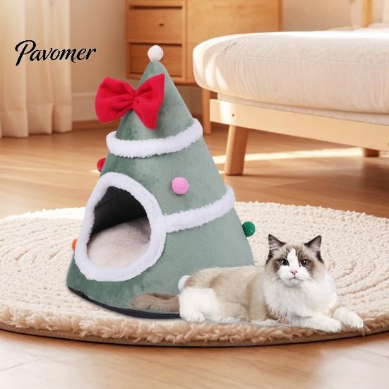 Washable Cat Bed for Small Pets Christmas Tree Bed, Plush Cave with Removable Cushion, Non-slip Cozy Winter Pet Bottom, House Indoor Cats Kittens