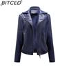 BITCED Короткая кожаная куртка на весну/осень для женщин, приталенная, с воротником, байкерская куртка с косой молнией