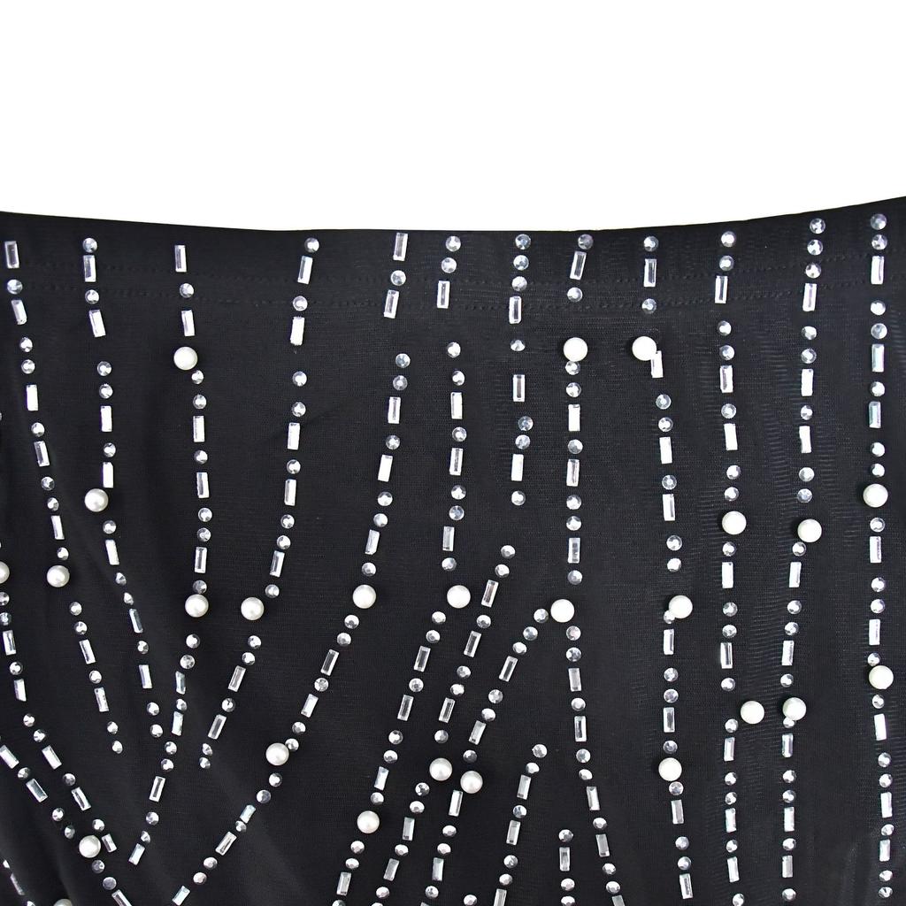 Evening Dress Fashion Women's Evening Gown Solid Colour Mesh Hot Drilling Long Sleeve Long Dress Set