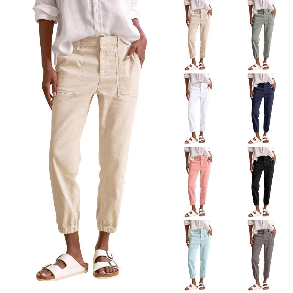 Women's Work Casual Cropped Pants Casual Tapered Utility Jogging Pants With Pockets