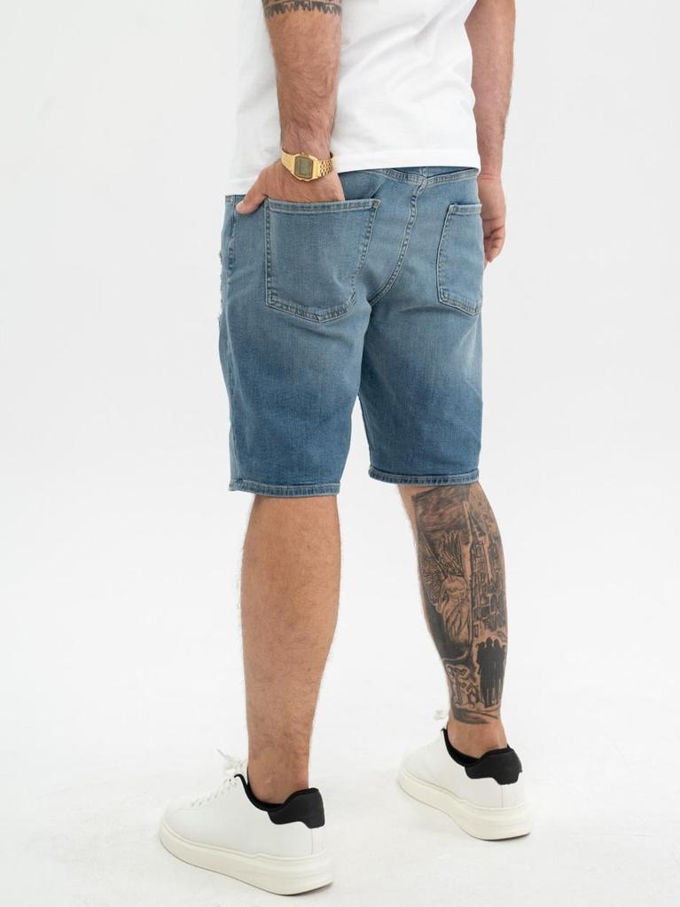 Men's Washed Blue Denim Shorts MyStars Damage 28