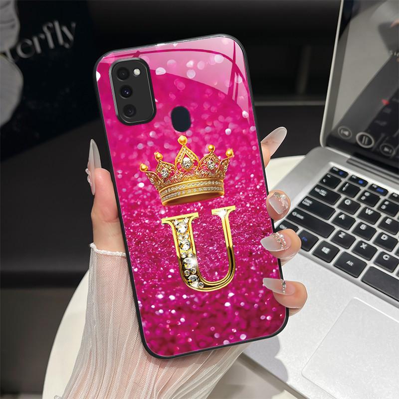 For Samsung M21 M31 M21S M31S Case Fashion Letters Hard Tempered Glass Back Covers For Samsung Galaxy M30s M 31 M 21 Phone Shell