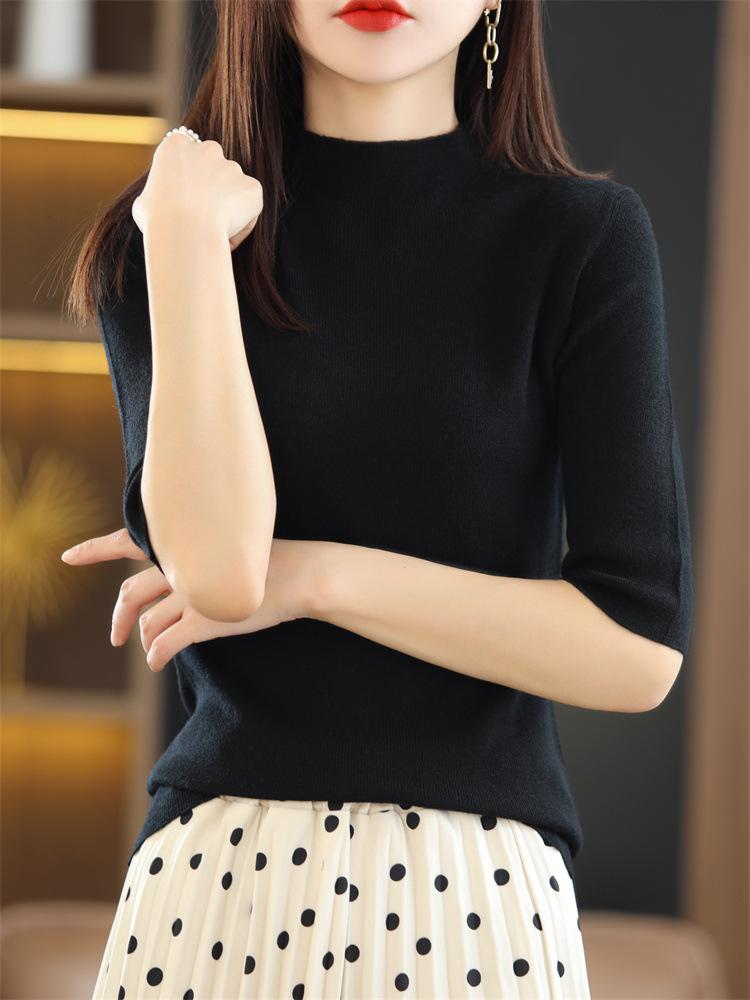 Женский трикотажный свитер со средним рукавом - Полувысокий воротник, Легкий, Весенне-осенний сезон 2022